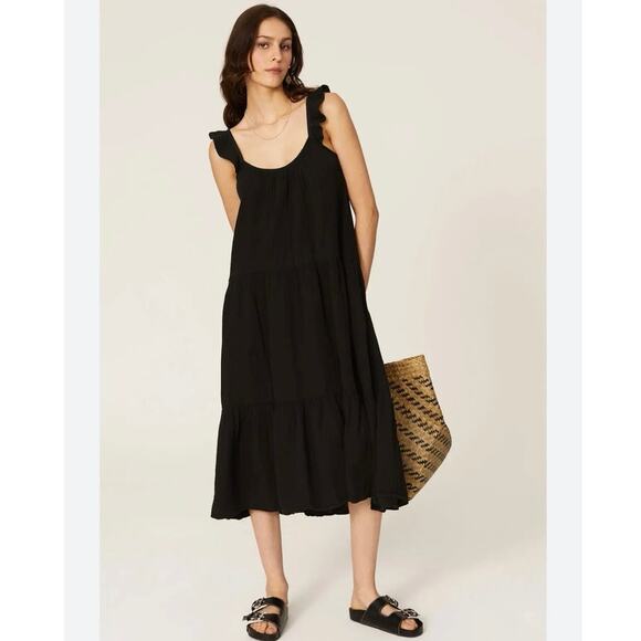 Xirena Size XS Rumer Scoop Neck Flutter Ruffle Sleeve Gauze Tiered Midi Dress - Picture 1 of 7